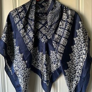 Blue and White Asian Silk Scarf